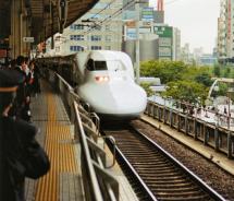 Japan's Hikari shinkansen (high speed rail) arrives at the Nagoya JR Station // (c)  2006 James Long/Flickr.com Sm
