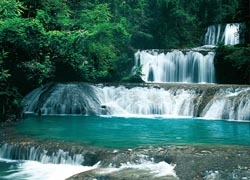 The showpiece of YS Falls is a seven-tiered waterfall. // © 2009 Jamaica Tourist Board