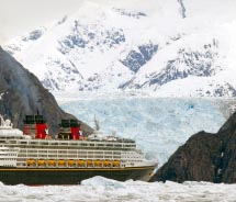 The Disney Wonder sails past glaciers to the Tracy Arm Fjord. // © 2011 Disney Cruise Line