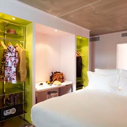 Guestrooms at the Mama Shelter Marseille are small but fun and funky. // © 2013 Mama Shelter Marseille