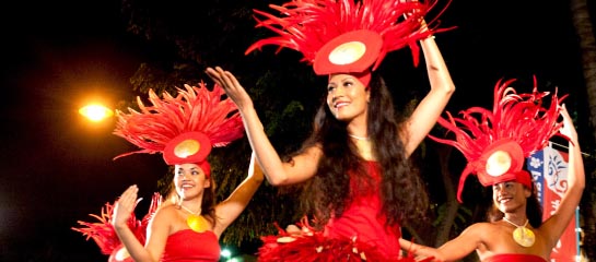 Tahitian dancers perform at the Pan-Pacific Festival’s Waikiki block party. // © 2012 Pan Pacific Festival F