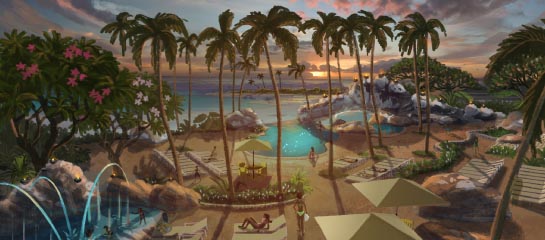 An artist rendering of the new pool and water-play area at Aulani // © 2013 Disney F