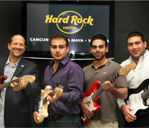 Hard Rock International executive vice president of hotels and casinos Michael Shindler with Palace Resorts owners Rodrigo Chapur, Rafael Chapur and Roberto Chapur Duarte // (c) 2011 Hard Rock Intl