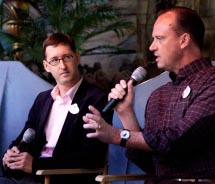 Christopher Utley (right) and Michel Den Dulk, creative director, Walt Disney Imagineering, answer questions about Disneyland’s upcoming attractions. // © 2013